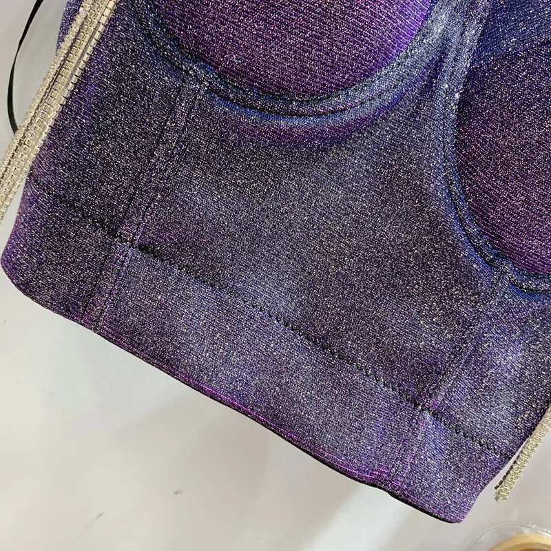 ملهى ليلي تألق بلينغ حفلة تانك القمم النساء الماس شرابة الديكور بروتيل مثير عارية الذراعين سليم اقتصاص حمالات الصدر Y3058