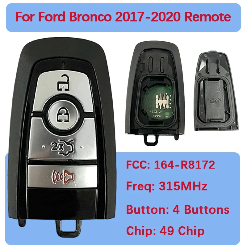 

CN018155 Оригинальный 4-кнопочный смарт-ключ дистанционного управления FCC M3N-A2C93142300 49 чипов 315 МГц без ключа для Ford Bronco 2017-2020
