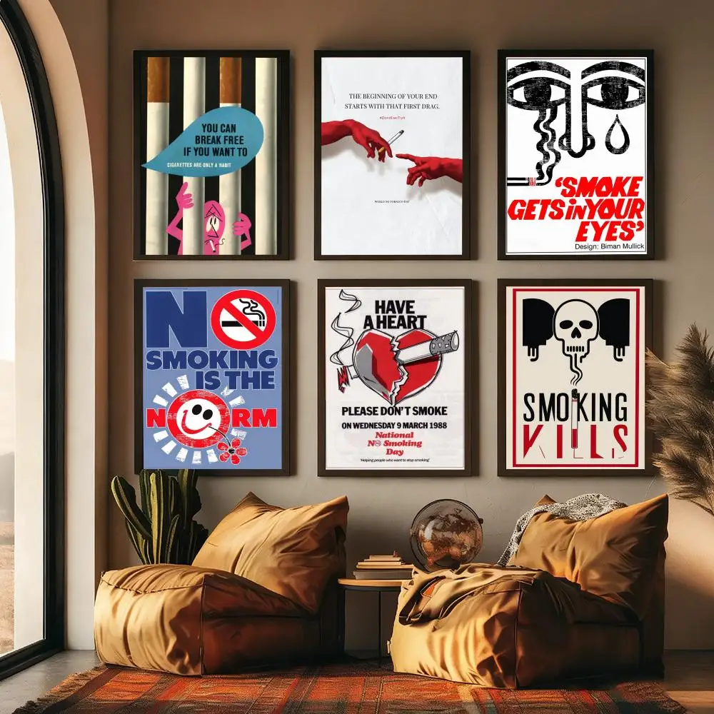 Warning Logo Ban No Smoking Painting Calligraphy Modern Aesthetic Canvas Wall Art Decor Print for Living Room Gallery Decor