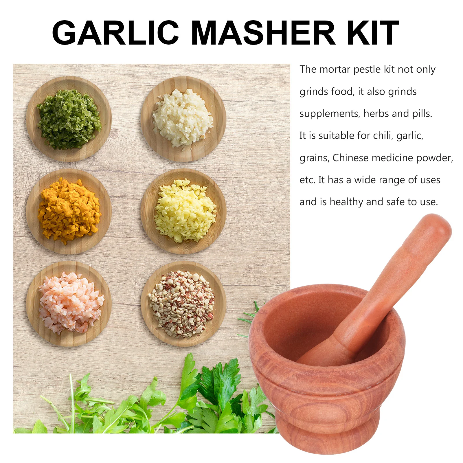 

2Sets Garlic Crusher Bowl with Pestles Multi Use for Food Supplements Grains Chili Powder Kitchen Grinding Tools Set
