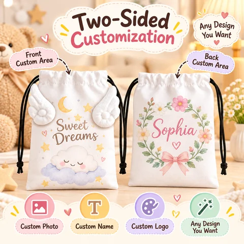 Custom Wing Drawstring Bag 18*13cm, Double Sided Personalized Print Pouch, Custom Your Design Photo Logo Storage Sack Gift Bag