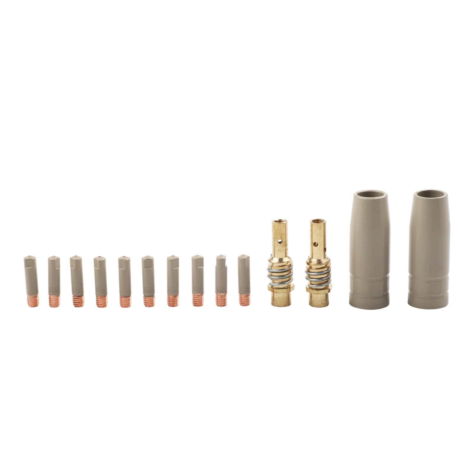 14PCS Welding Nozzle Set with 0 8mm Contact Tips for 15AK Coating Protection Featuring Aluminum and Copper Components