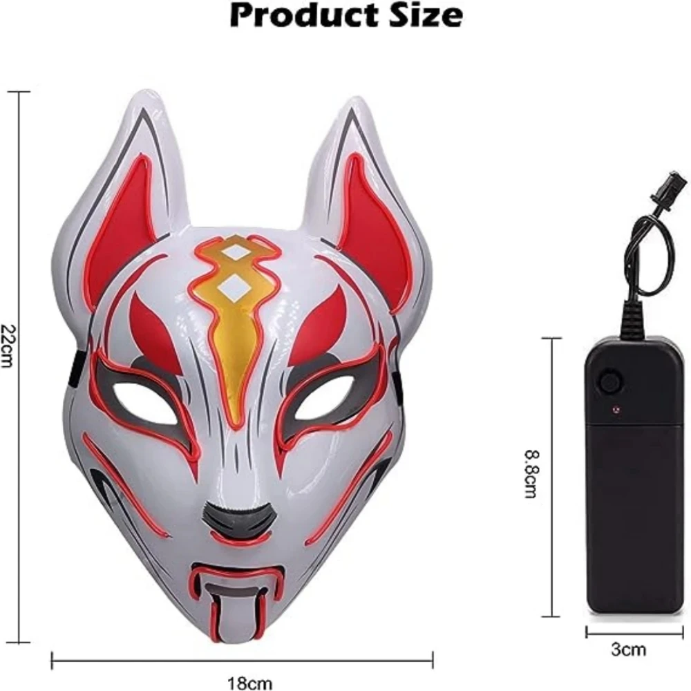 Hot Selling LED Glowing Fox Face Mask Drift PVC Headgear Masks  Cosplay Neon Demon Slayer Fox Helmet Halloween Birthday Props