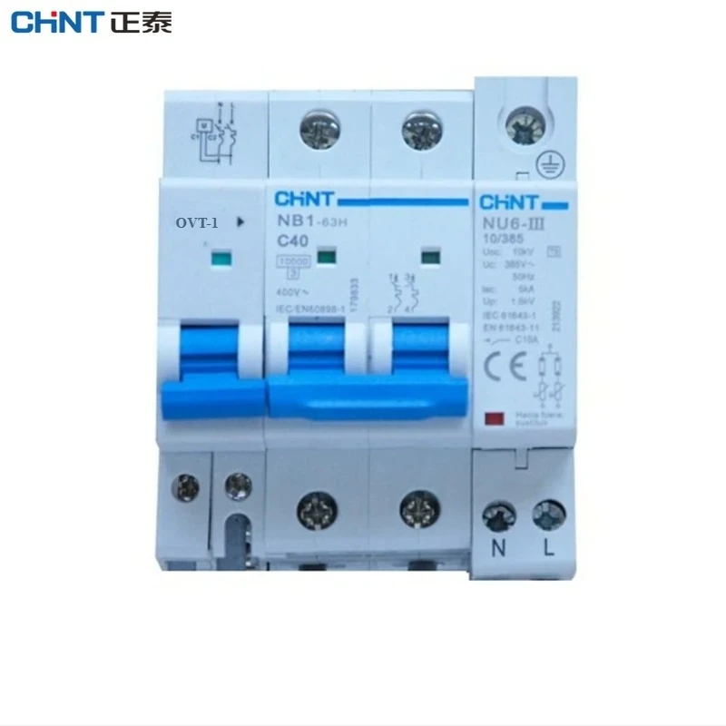 

CHINT OVT-1 NB1-63 NU6-III Permanent Transient Surge Protector Sobretensiónes transitorio y permanente monofásico MCB 10A 16A