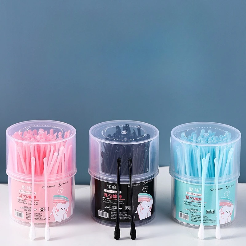 100-piece Double-ended Earwax Removal Cotton Swabs, Disposable Ear Cleaning Cotton Buds with Ear Spoons