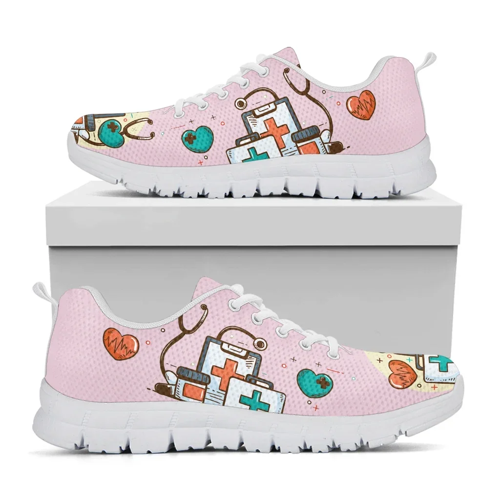 Brand Design Women Sneakers White Nursing Shoes Cute Cartoon Nurse Doctor Medical Print Light Lace-up Flats Footwear