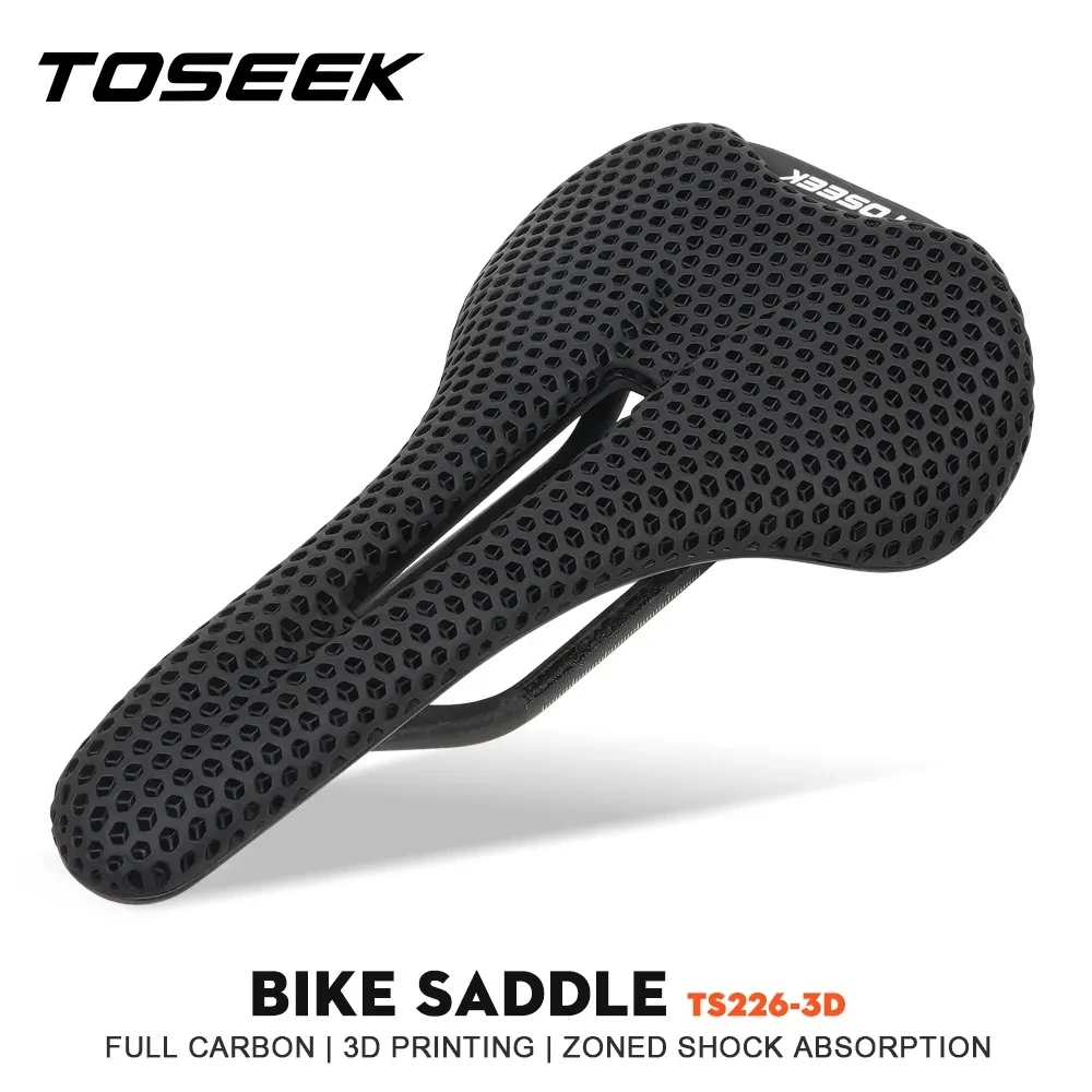 

TOSEEK MTB Road Bicycle 3D Printed Saddle Carbon Fiber Ultralight Hollow Seat Comfortable Breathable Mountain Cycling Seat Parts