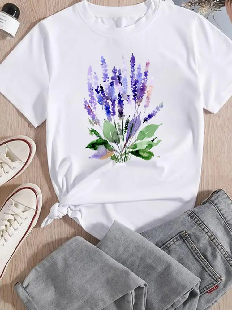 Bloem Aquarel Trend 90S Bedrukt Grafische T Top Vrouwen Mode T-Shirt Cartoon T-Shirts Tee Casual Dame Print Kleding