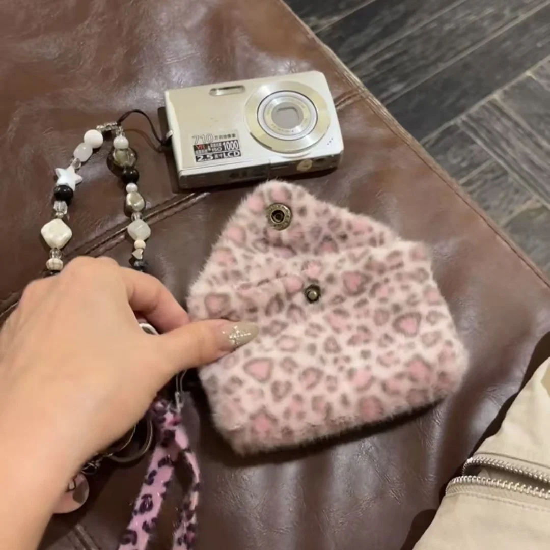 豪華な紫のヒョウ柄カードバッグ、CCD収納バッグ、イヤホンウォレットポータブルソフトでかわいいハンドバッグ、口紅メイクアップバッグ