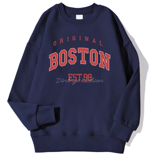 남성용 오리지널 Boston Est.98 스트리트 레터 프린트 맨투맨, 캐주얼 후디, O넥 소프트 풀오버, 스트리트 트렌드 의류, 가을