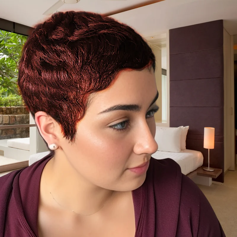 女性用人毛 100% 人毛ショートウィッグ 機械製ウィッグ