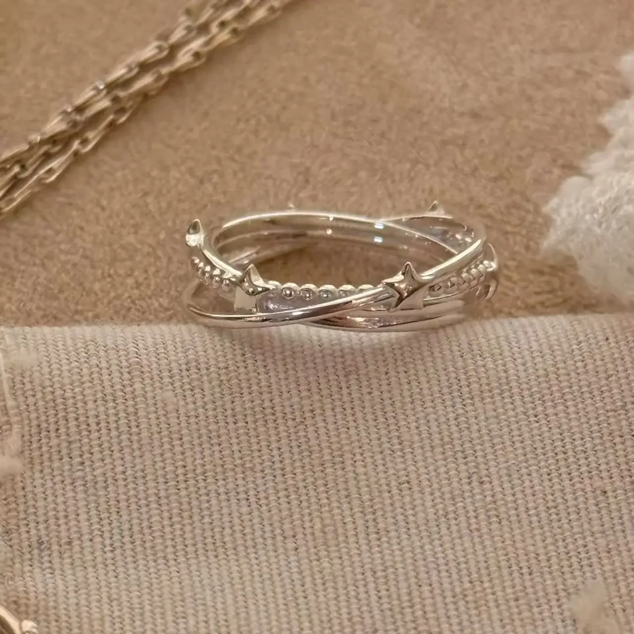 

Interstellar orbiting pentagram thin ring ins opening niche ring girl