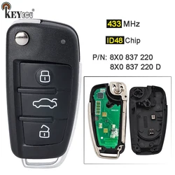 KEYECU 433MHz ID48 Chip 8X0 837 220 D 8X0837220D Replacement Flip Remote Key Fob 3 Buttons for Audi A1 Q3 TT R8 2006-2017