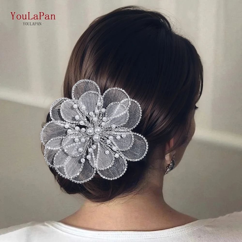 TOPQUEEN Pearl Metal Chain Hairpin Beaded Headdress Bride Flower Hair Clip Wedding Women Side Headpieces Colorful Headwear HP888