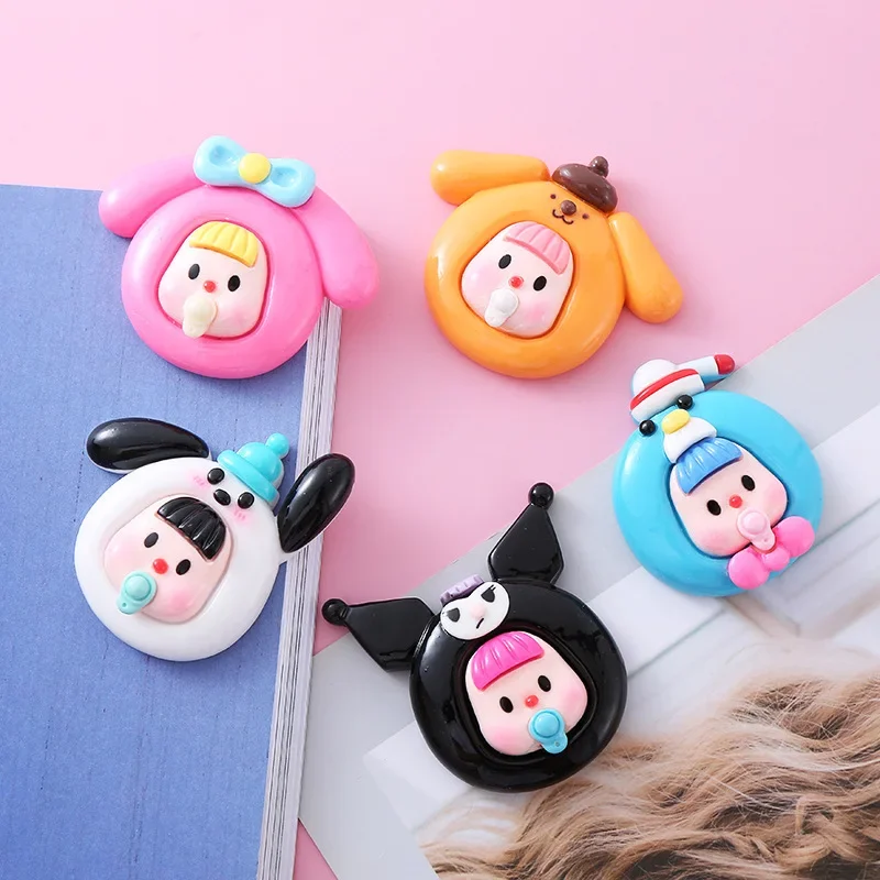 Sanrios 5 Pcs Large Size Accessories Kuromi Pompompurin Pochacco Melody Kawaii Girl Series Resin Dolls 3D Diy Phone Case Toys