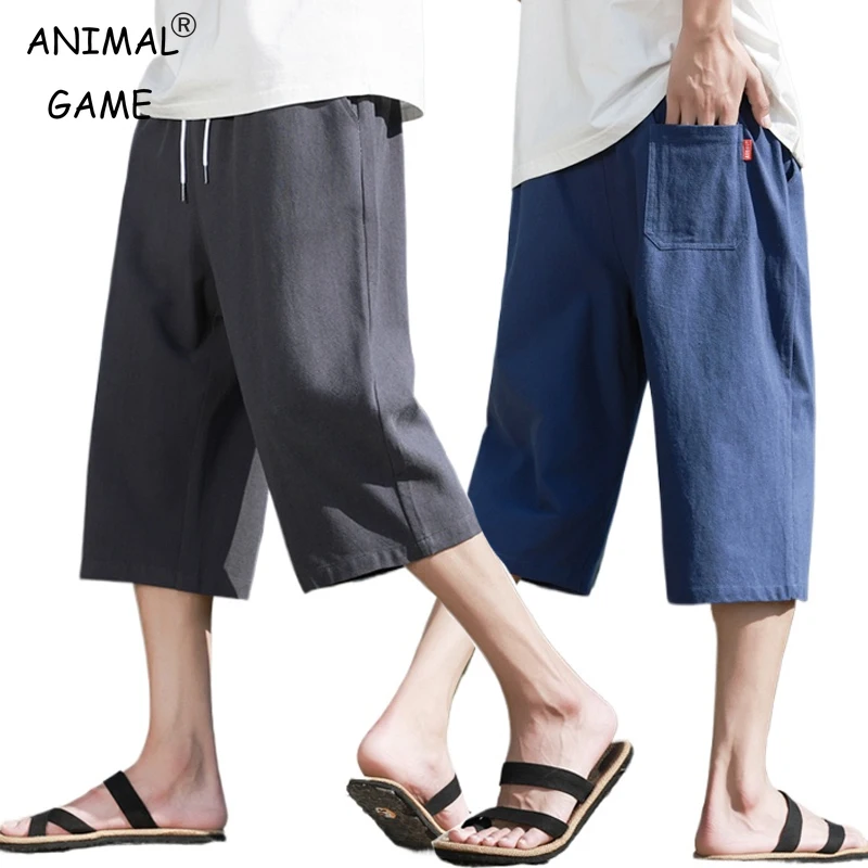 New Linen Short Pants Summer Cotton Solid Color Shorts Large Lightweight Shorts Men Beach Shorts for Men Breathable Sweatpants