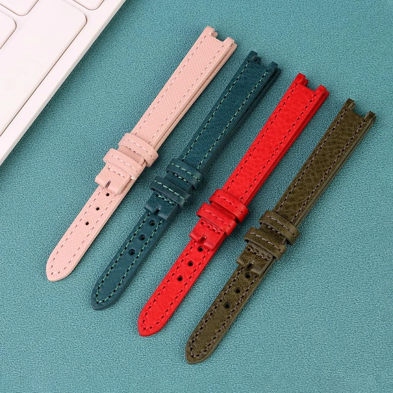 Notched Cowhide Strap for COACH/ COACH PARK Small Green Watch 14503534 Series Women's Bracelet 12mm Red/pink/Olive green/Black