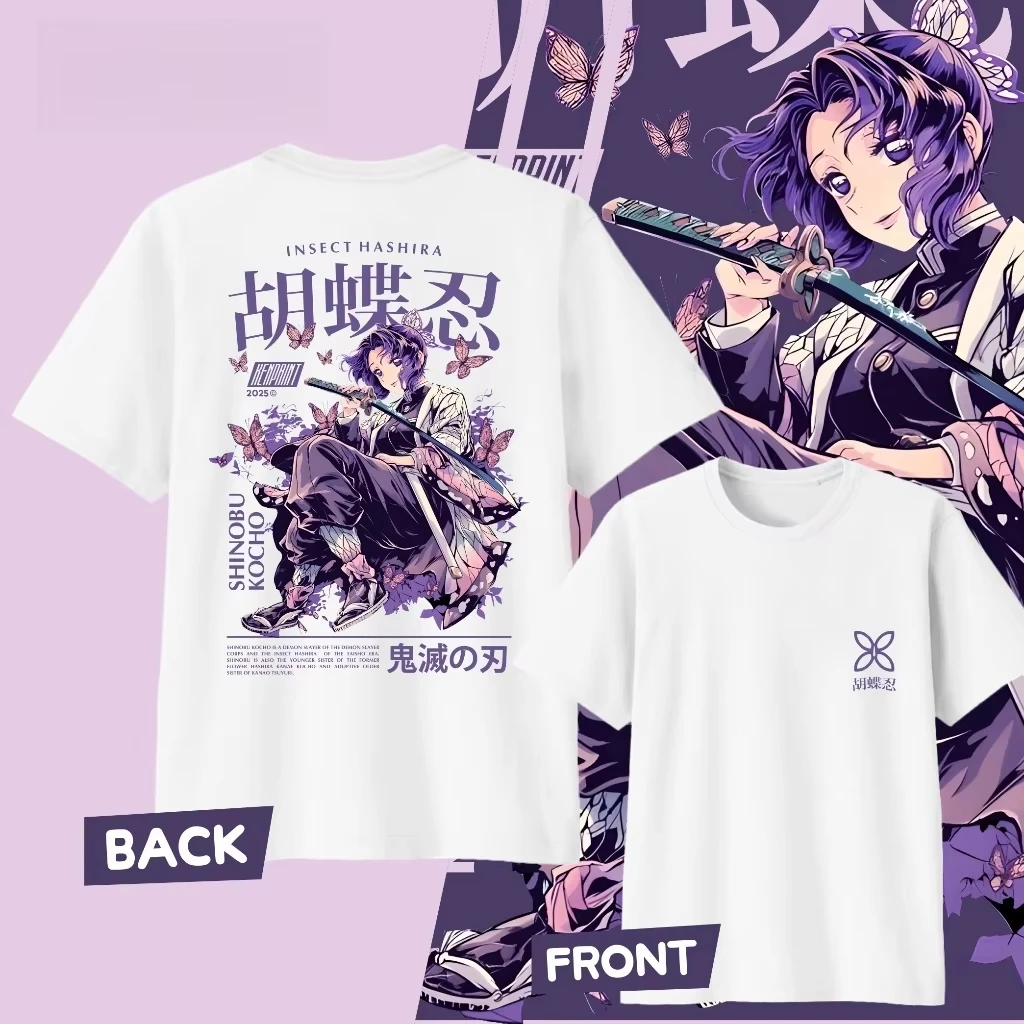Demon Slayer Kochou Shinobu T-Shirt aus reiner Baumwolle für den Sommer 2026, modisches, lässiges Cosplay-Kurzarm-T-Shirt für Kinder/Herren/Damen
