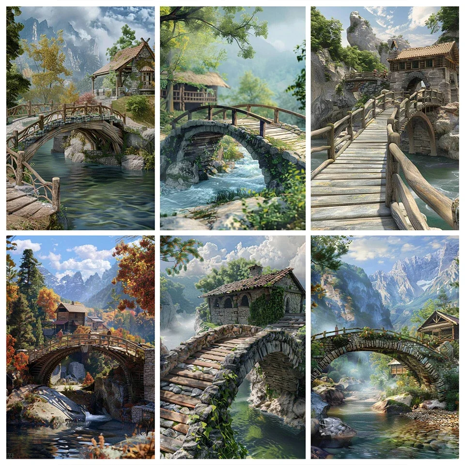 

Алмазная картина ручной работы дом пейзаж мост алмазная живопись полная квадратная 5D Алмазная вышивка мозаичное украшение