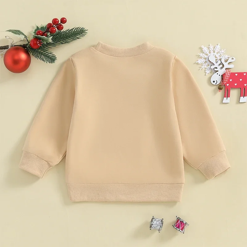 Kids Baby Boys Girls Christmas  Sweatshirts Long Sleeve Embroidery Letters Pullover Xmas Tops Outwear