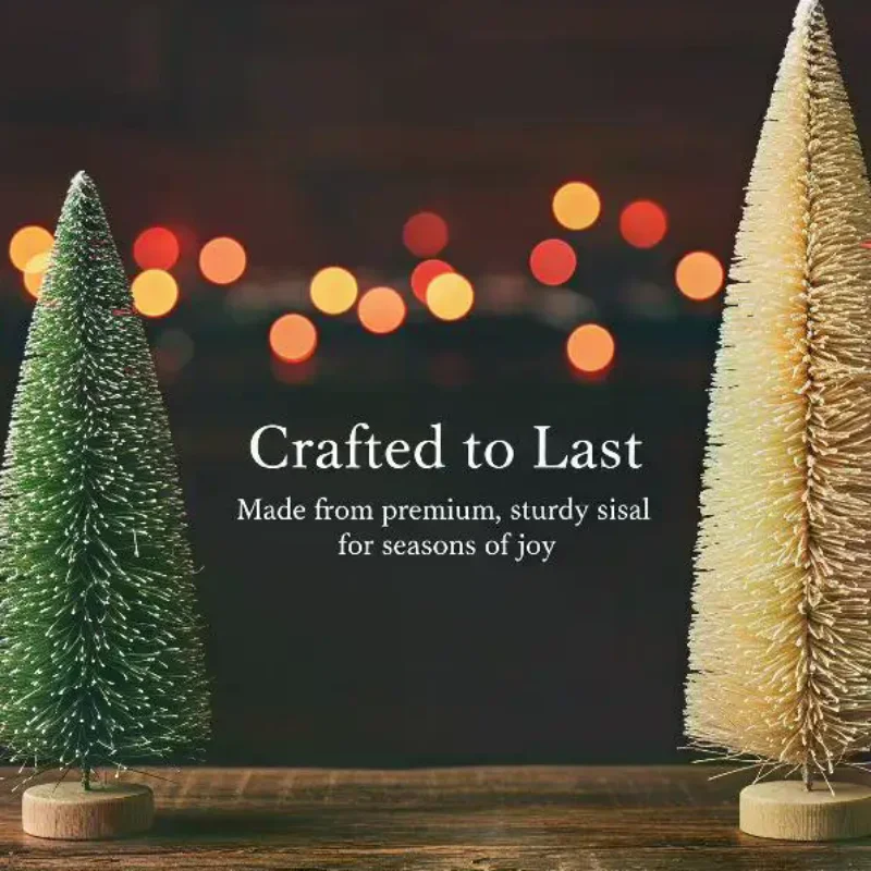 Mini Artificial Christmas Tree Snow Frosted Finish Natural Wooden Base Tiny Xmas Ornament for Bookshelf Countertop Holiday Deco