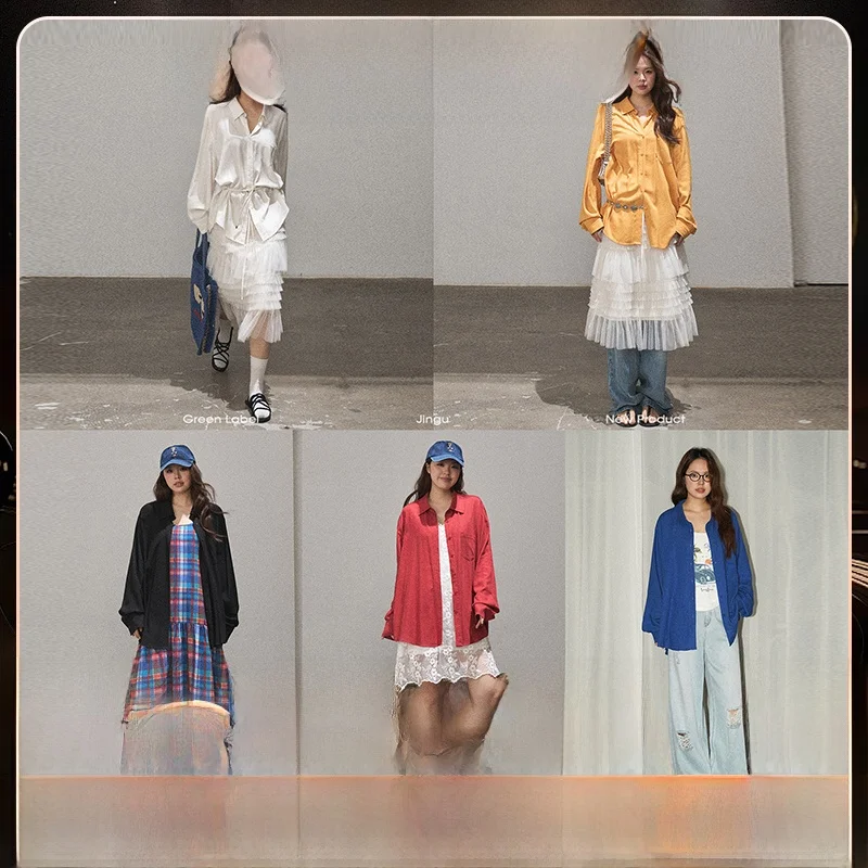 

JINGU Green Label Pure Color Shirt Casual Loose Fit Long Sleeve Flip Collar Pocket Design Women's Fashion Spring Collection