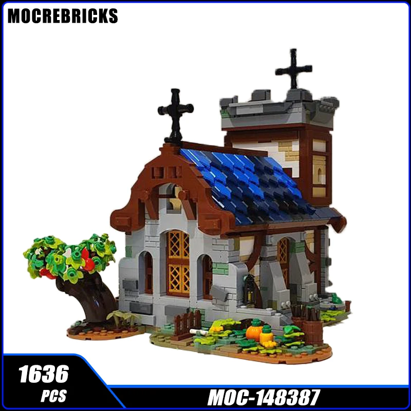 시티 스트리트 뷰 시리즈 MOC-148387 중세 교회 빌딩 블록, DIY 모델 컬렉션, 전문가 창의력 퍼즐, 벽돌 장난감 선물