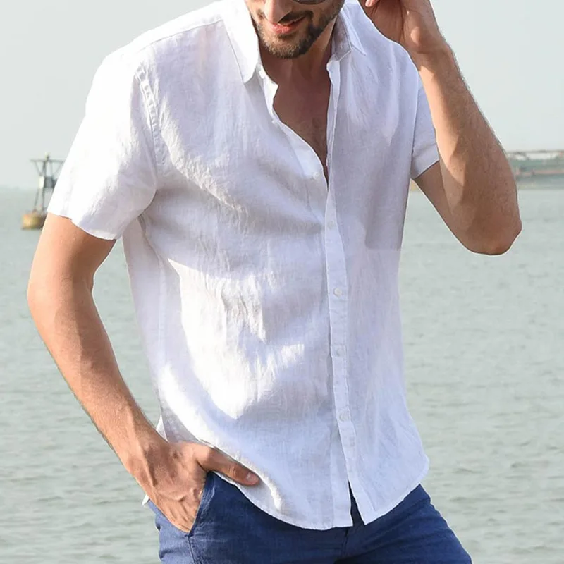 Summer Short Sleeve Casual Cardigan Men's Shirt Men's Solid Color Shirt