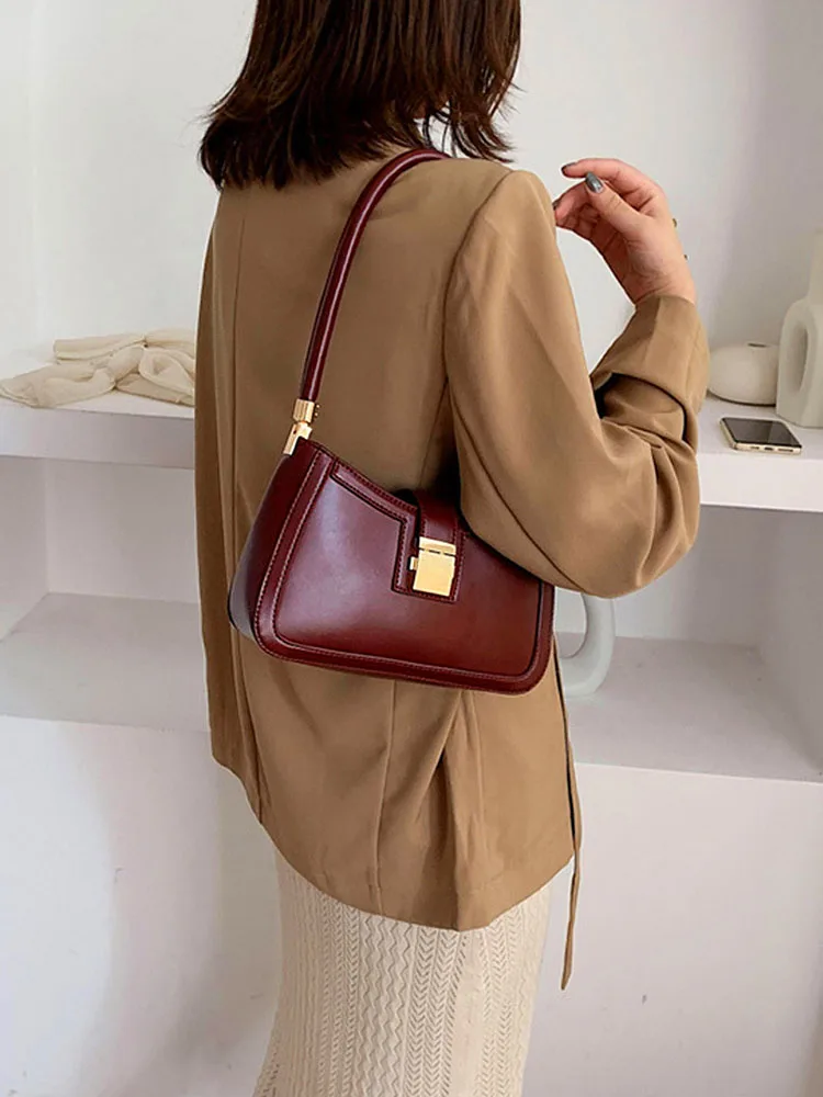 Retro Niche Red Bag For Women 2024 New Solid Versatile Handheld Shoulder Bags Fashionable Simple Casual Female Underarm Pack