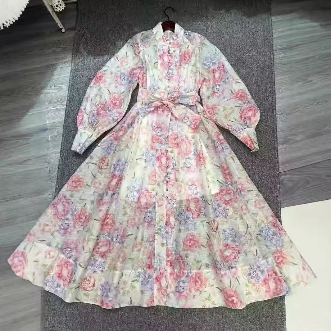 Printemps 2023 soie florale Dr pause thé minceur jupe longue à la mode v-ne x-aped trajet imprimé mousseline de soie sept-quarts Sve