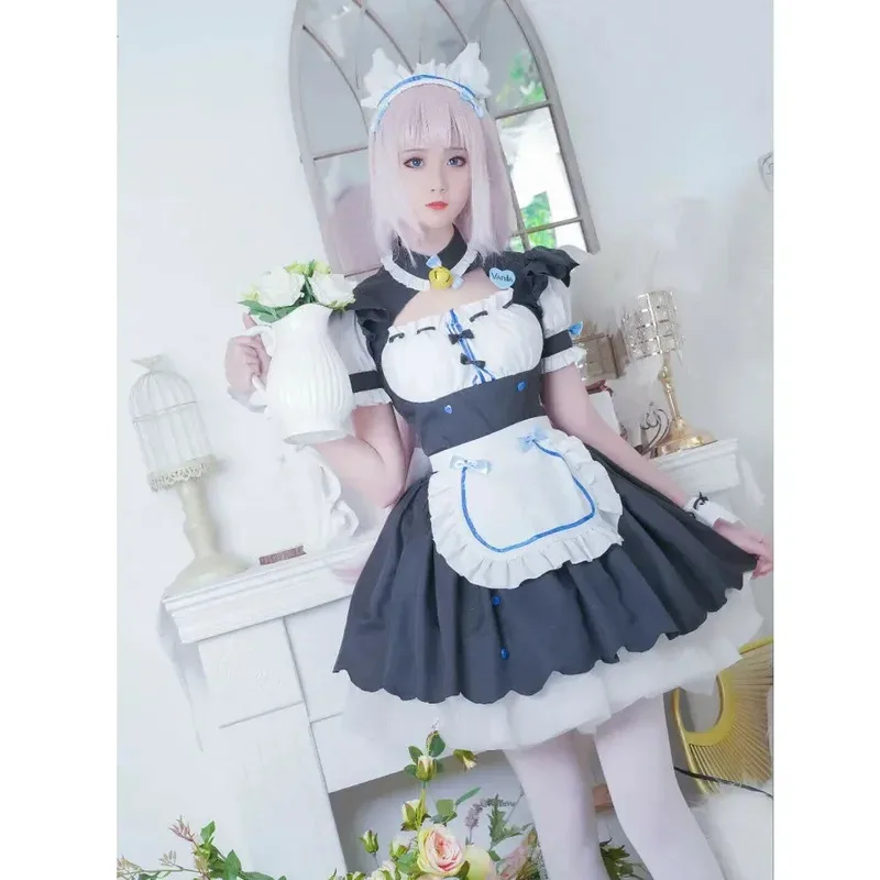Disfraz de Cosplay de vainilla en Stock, vestido de sirvienta, traje de sirvienta NEKOPARA Chocola Vanilla OVA, uniforme de juego de sirvienta, gato Neko, chica y mujer
