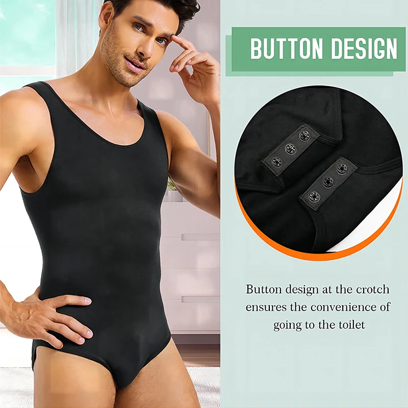 Mens Shapewear Leotards Tummy Control Full Body Shaper Compression Slimming Bodysuit Sleeveless Open Crotch Absorb Undershirt