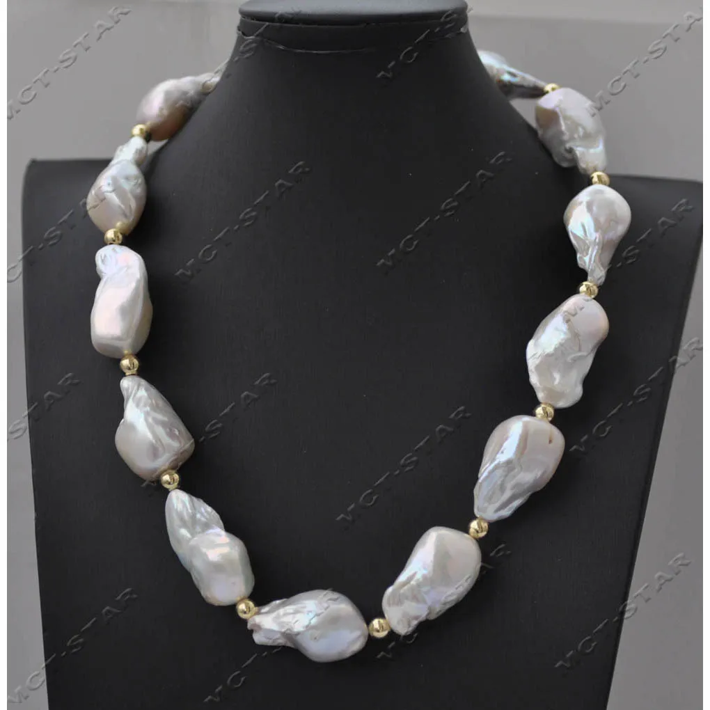 

Z13491 Set Huge 19" 29mm White Baroque Keshi Reborn Pearl Necklace Bracelet Earring CZ Custom Jewelry