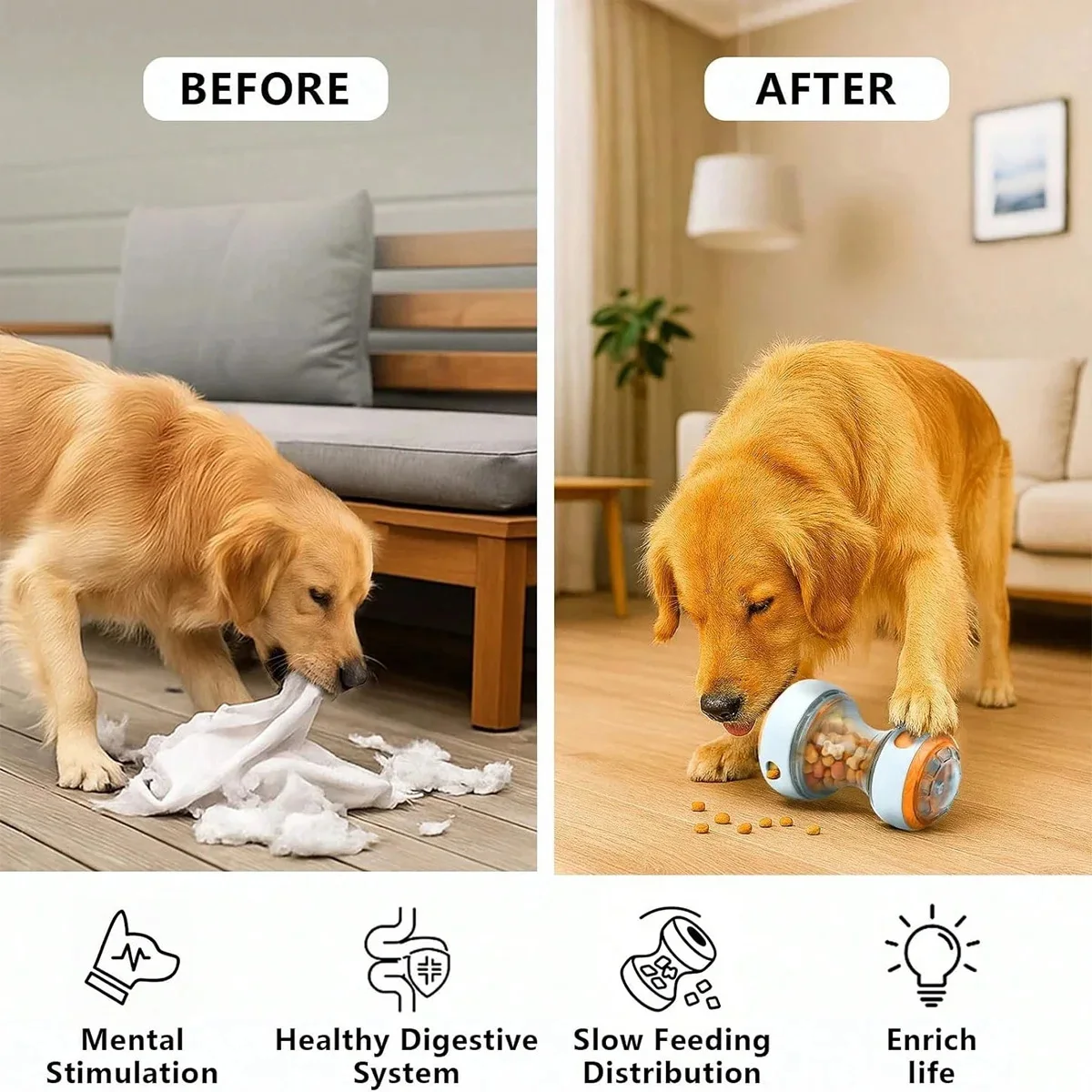 Pet Interactive Tumbler Treat Toy Sound & Light Design Dog Puzzle Slow Feeder Adjustable Leak Holes Prevent Destructive Chewing