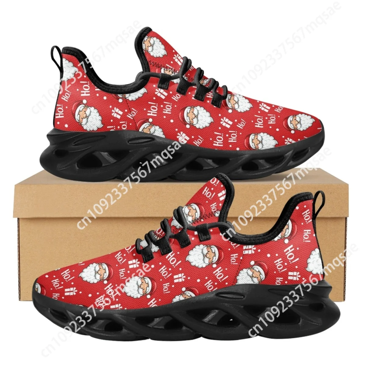 Merry Christmas Santa Elk Pattern Walking Shoes for Woman Leisure Breathable Lightweight Custom Sneakers Zapatos Para Mujeres