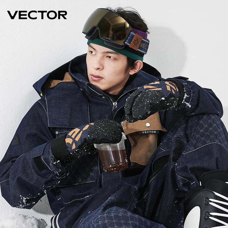 Vector Women's Men's Outdoor Double Board Snowboard Kevlar Waterproof Wear Resistant Three Finger Gloves 3M Cotton