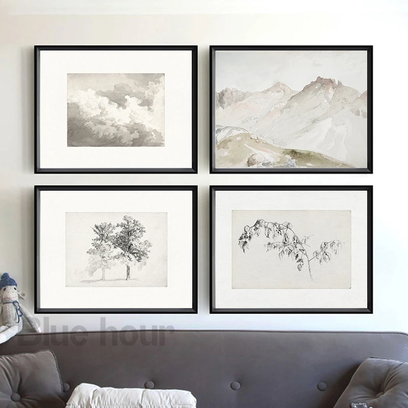 Vintage Birch Tree Sketch Art Prints Antique Botanical Drawing Canvas Poster Rustic Country Farmhouse Wall Painting Home Decor