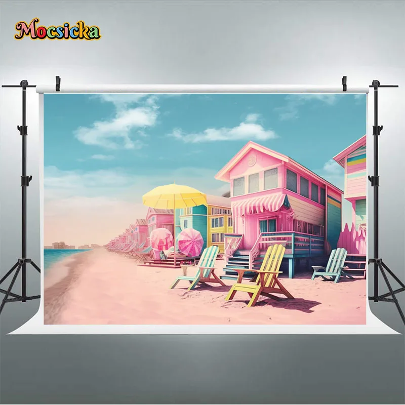 Mocsicka ฤดูร้อนชายหาดที่มีสีสันการถ่ายภาพพื้นหลัง Baby's First Birthday Party ตกแต่ง Portrait Photo Studio แบนเนอร์