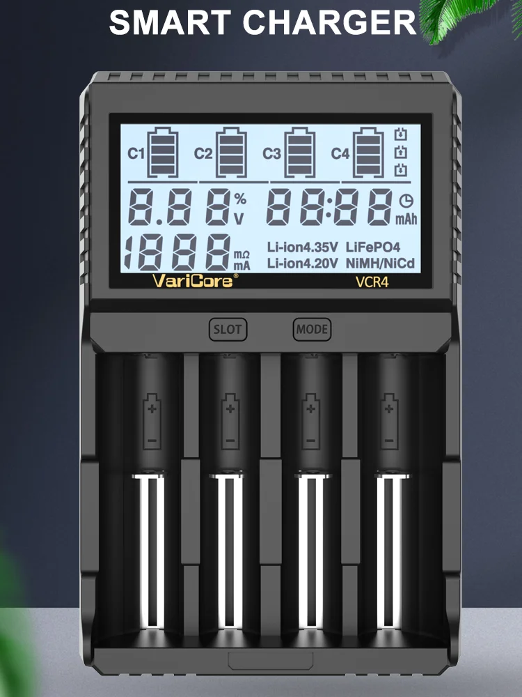 VariCore – chargeur de batterie intelligent VCR4 VCR2, capacité de Test pour 3.7V Li-ion 18650 21700 26650 3.2V LiFePO4 32700 1.2V Ni-MH AA AAA