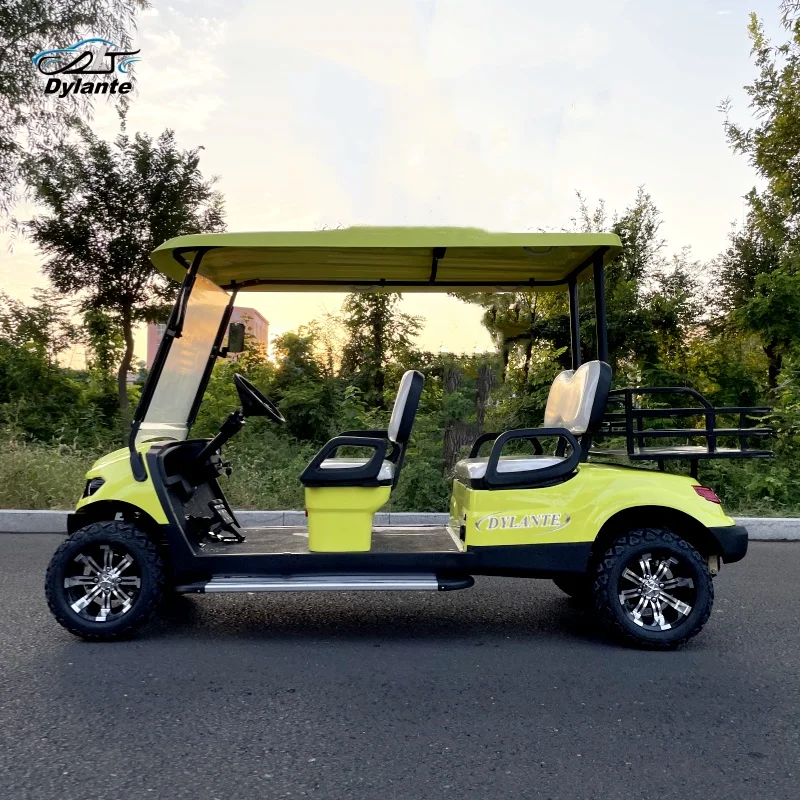 Mini 4 Seat Sports Buggy Street Legal Club Car 60V Cargo Box Electric Vehicle 12 Inch Family Yellow Electric Golf Cart