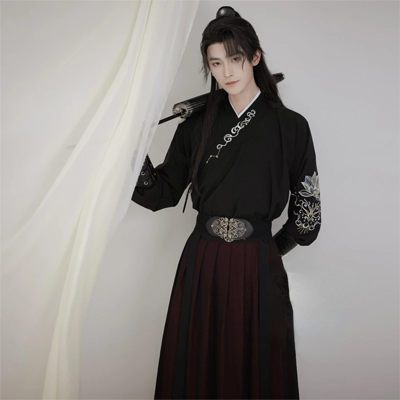 S-3XL Embroidery Chinese Hanfu Man Traditional Han Dynasty Swordsman Cosplay Costume Theme Party Ancient Hanfu  Oriental Robe