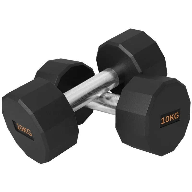Ye 2 x 10kg Dumbbells Weights Set with 12-Sided Shape and Non-Slip Grip for Men Women Home Gym Workout