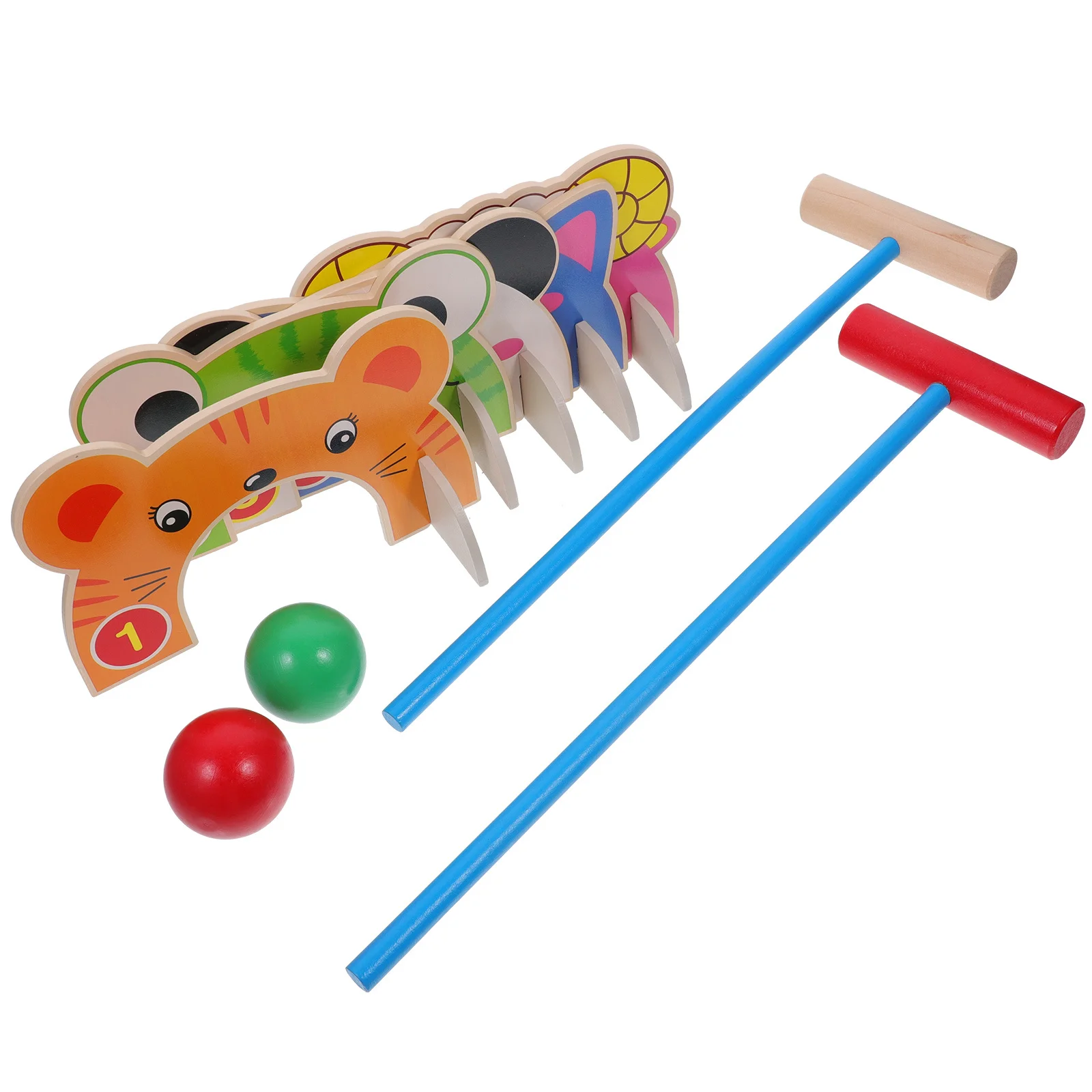 

1Set Animal Croquet Set with Wooden Mallets Balls Kids Cognitive Learning Educational Outdoor Game Toddler Preschool