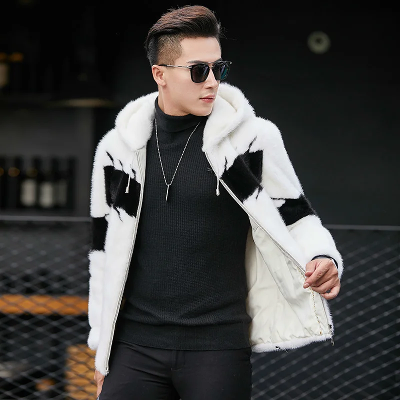 Men's Fur Coat Real Mink Jacket Hooded Plus Size Mens Short Luxury Jackets Men Natural s KJ1404