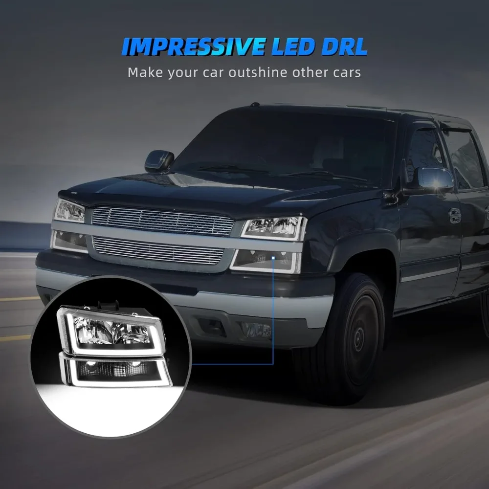 Headlight Assembly with LED DRL Compatible Black Housing Clear Reflector 1 Set