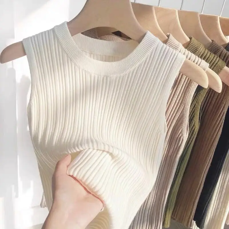 Abbigliamento da donna Gilet in maglia Innerwear Nuovo girocollo Autunno e inverno Innerwear Strato base Capispalla Top senza maniche Moda