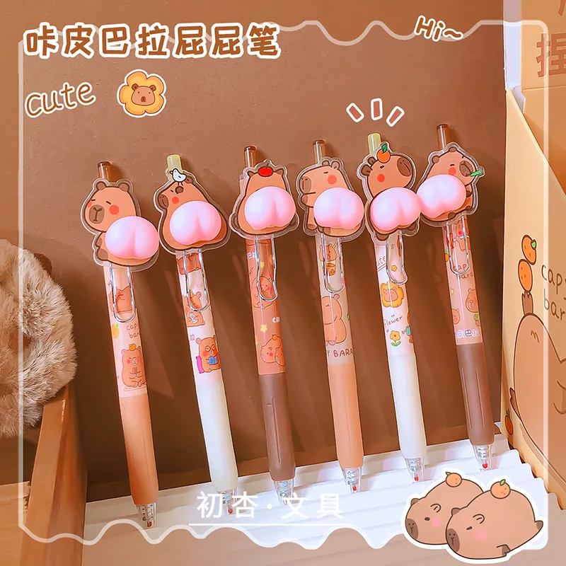 2/4/6Pcs Capibala Cartoon Creative Decompress Press Neutral Pen 0.5 Black quick dry