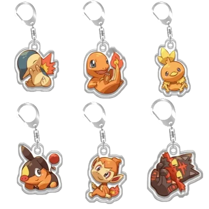 Llavero Colgante de Acrílico Original Hecho a Mano con Diseño de Personajes de Anime: Cyndaquil, Charmander, Torchic, Tepig, Chimchar, Incineroar - Regalo de Juguete Adorable