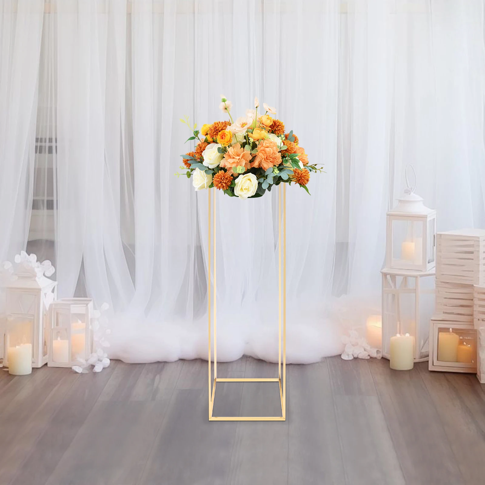 

Gold Flower Stand, Metal Flower Display Stand Flower Arrangement for Wedding Party Dinner Centerpiece, Home Decor, 31x31x100 cm