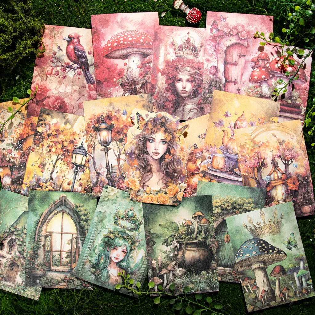 30 Pcs Fairy Tale Elf Themed Vintage Scrapbook Paper Ephemera Pack Journaling Background Decorative Material Decoupage Art Craft